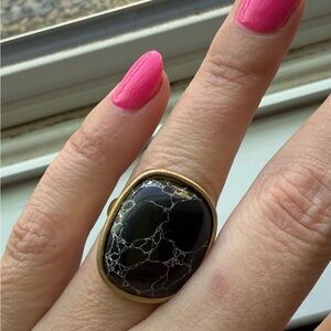 Black stone cocktail ring gothic style punk ring sz 7